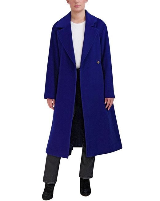 Cole Haan Blue Luxe Wool-Blend Belted Oversized Coat