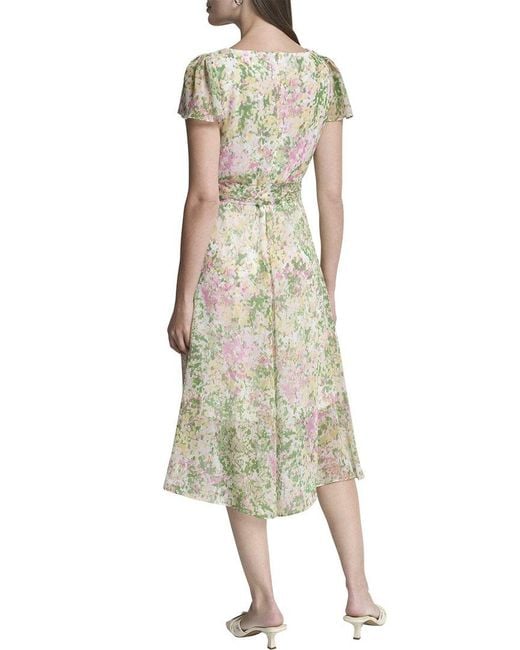 DKNY Green Faux Wrap Midi Dress