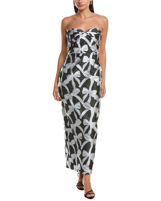 MILLY Black Donna Ribbon Jacquard Heart Neck Dress