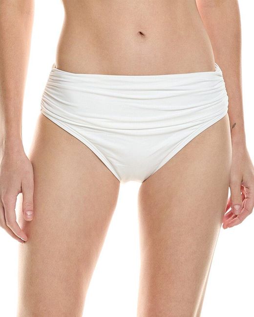 Carmen Marc Valvo White Shirred Waist Bikini Bottom
