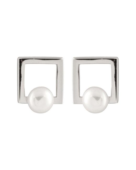 Splendid White Rhodium Over Silver 6-7mm Pearl Earrings