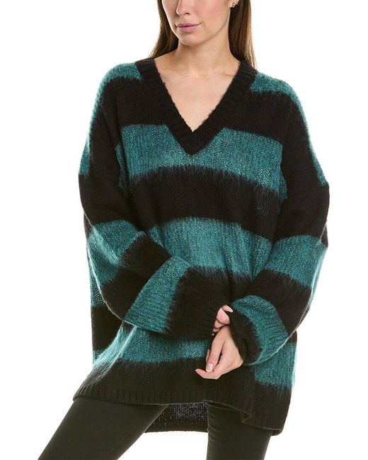 AllSaints Green Lou Sparkle V-neck Wool-blend Sweater