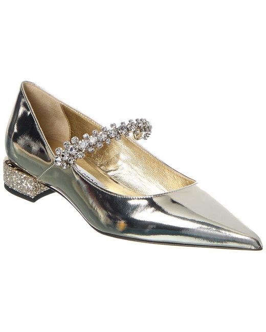 Jimmy Choo White Bing Leather & Glitter Flat