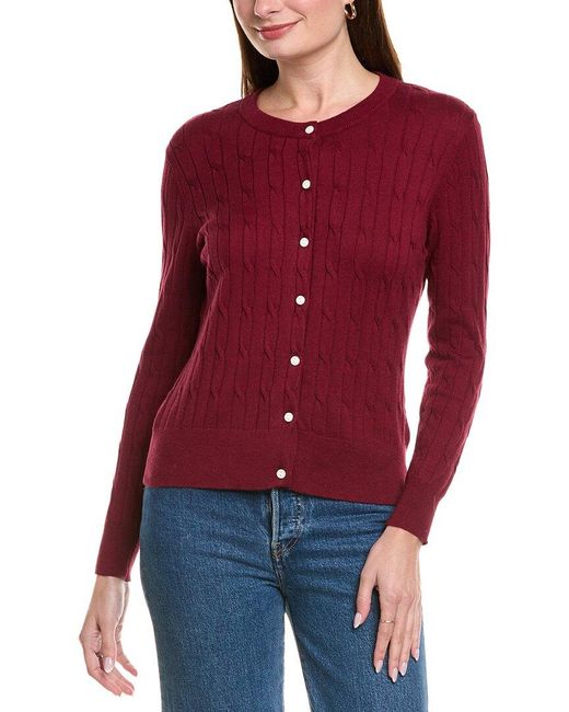 Hannah Rose Red Classic Cable Full Button Cashmere-Blend Cardigan
