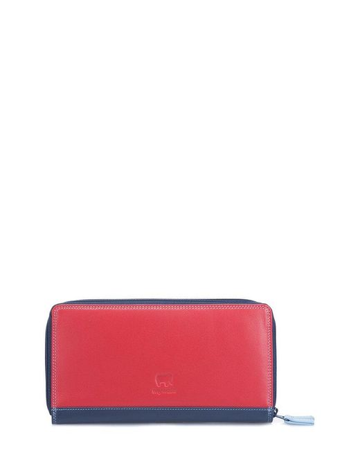 Mywalit Blue Large Double Zip Around Leather Purse