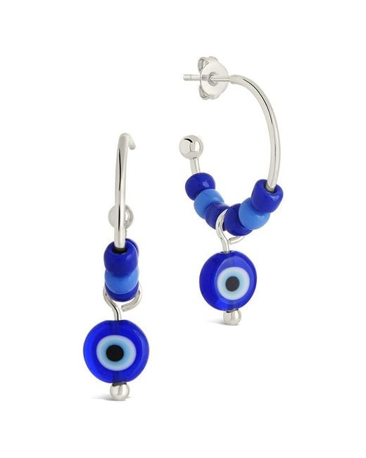 Sterling Forever Blue Sibyl Evil Eye Beaded Hoop Earrings