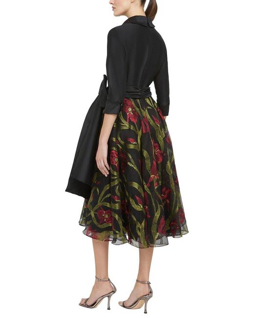 THEIA Black Azura Midi Dress