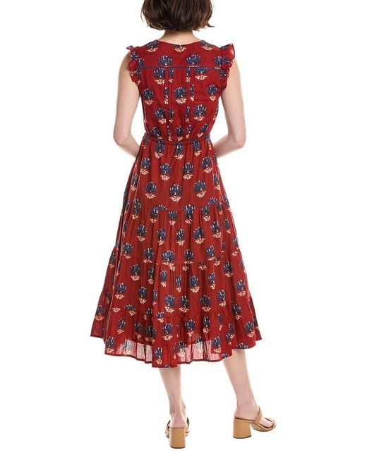 MER ST BARTH Red Giselle Midi Dress