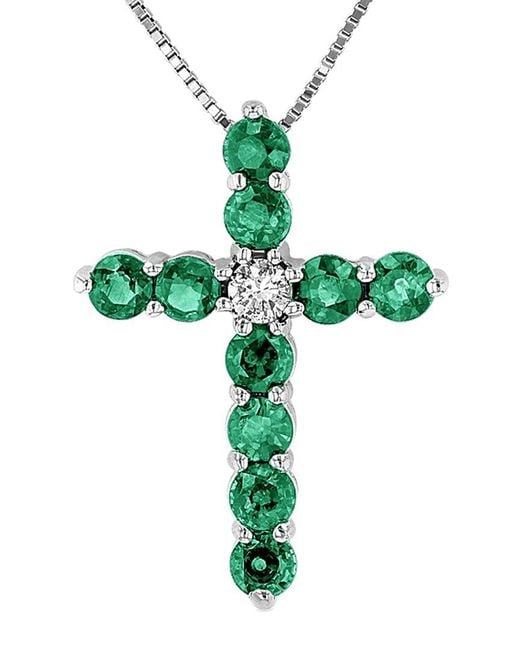 Diana M Green Fine Jewelry 14k 1.33 Ct. Tw. Diamond & Emerald Cross Pendant Necklace