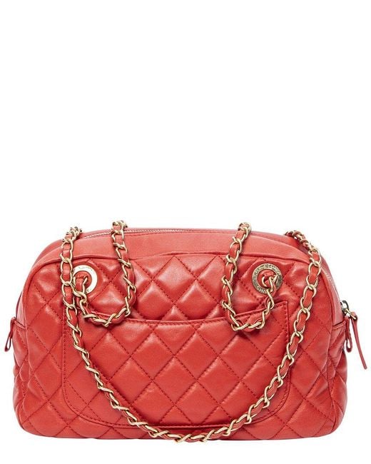 Chanel 2013 Red Quilted Lambskin Cc Shoulder Bag