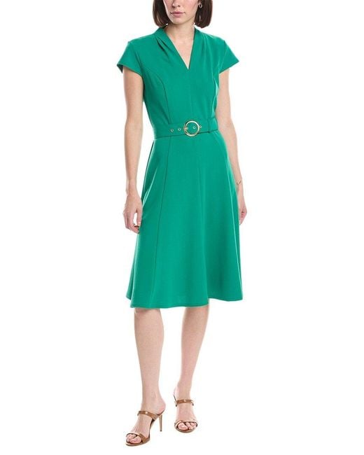 Sharagano Green Short Sleeve A Line Dress