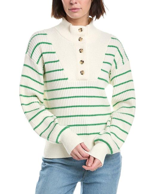 Draper James Green Striped Button Front Sweater