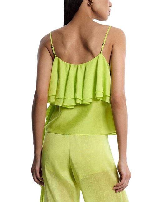 BCBGMAXAZRIA Yellow Linen-Blend Flounce Cami