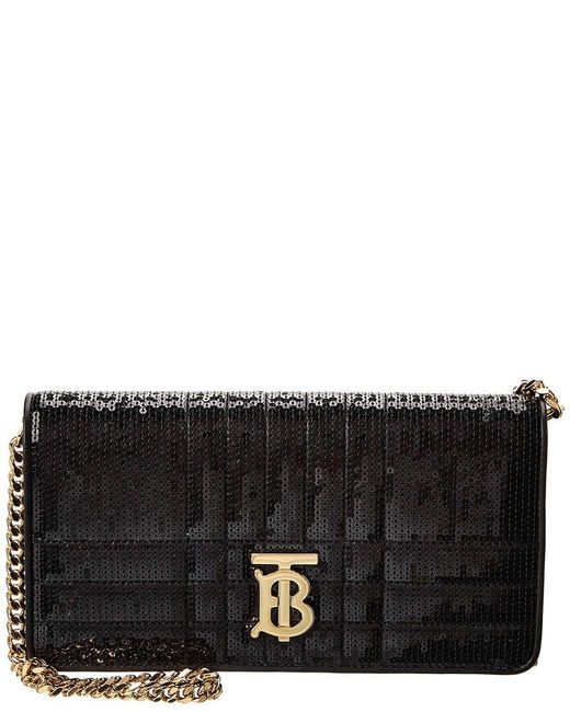 Burberry Black Lola Sequin Leather Wallet On Chain