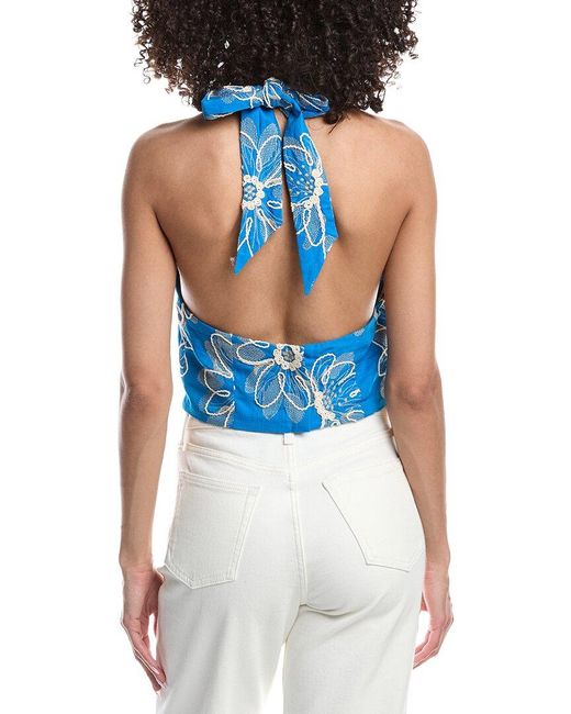 Ramy Brook Blue Harlow Linen-Blend Top