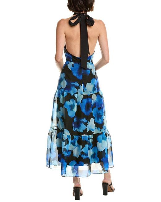 MILLY Blue Hayden Watercolor Silk-Blend Organza Dress