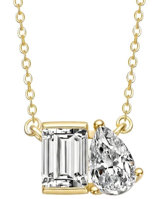 Genevive Jewelry Metallic Rachel Glauber 14K Plated Cz Two Stone Necklace