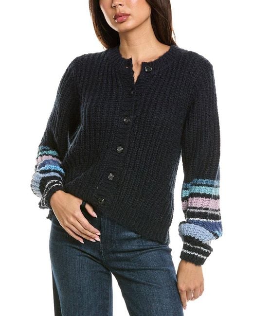 Michael Stars Black Lumi Striped Crew Cardigan