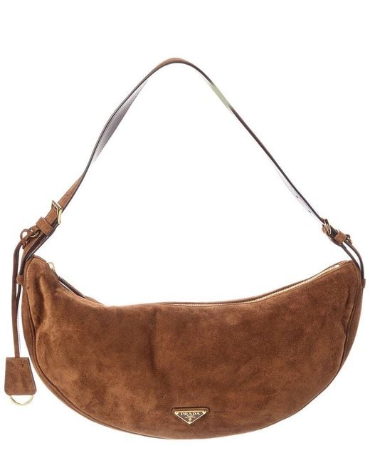 Prada Brown Demi-Lune Large Suede Shoulder Bag