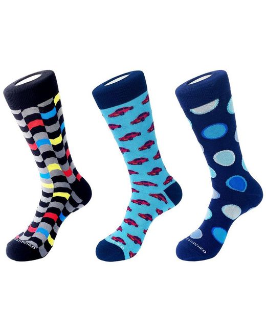 Unsimply Stitched Blue 3-Pack Crew Socks for men