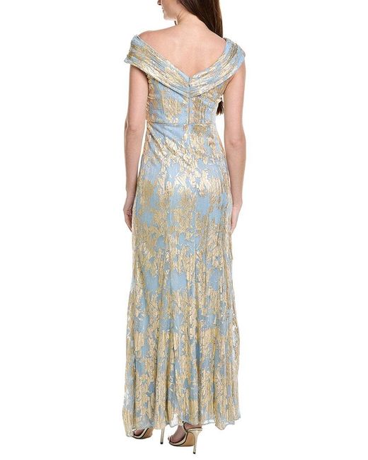 Adrianna Papell Blue Foil Leaf Mermaid Gown