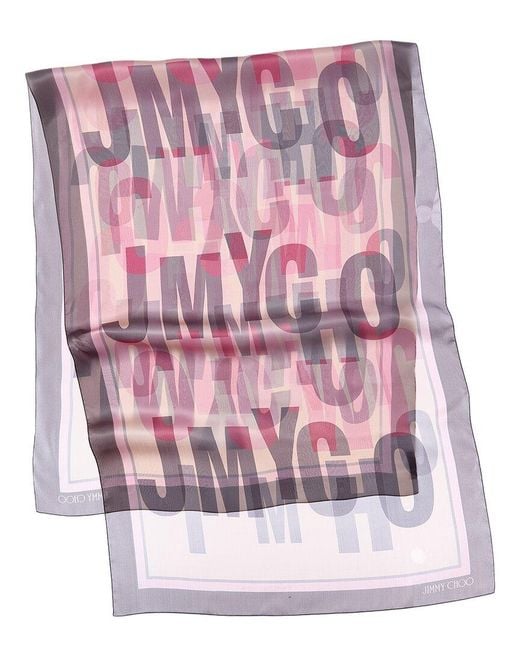 Jimmy Choo Purple Logo Silk Scarf