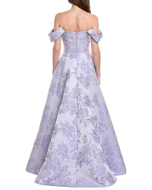 Rene Ruiz Purple Off-The-Shoulder Folded Neckline Textured Gown