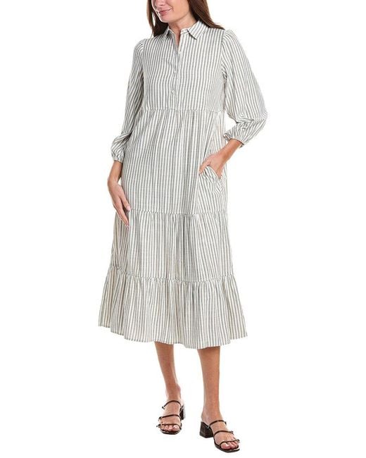 london times dresses for women Floral Printed Jewel Neckline Puff Sleeve Tie Waist Midi Dress T7822M invisible zipper at center Colour:Blue Stripes Wee Frolic : A HOLIDAY 2023