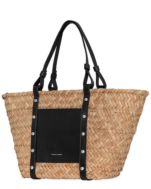 Rebecca Minkoff Brown Woven Straw & Leather Basket