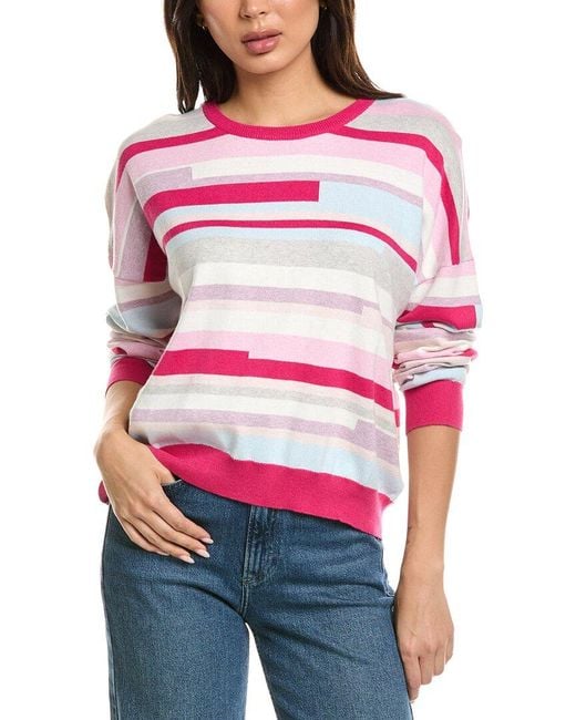 Brodie Cashmere Red Abstract Stripe Crewneck Cashmere-Blend Sweater