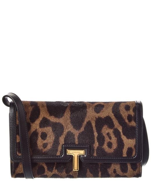 Tom Ford Black T Plaque Haircalf & Leather Wallet On Chain