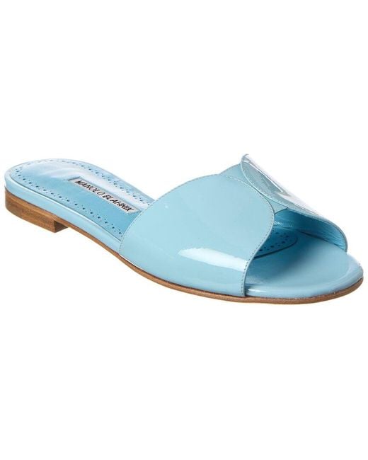 Manolo Blahnik Blue Houramu Patent Sandal