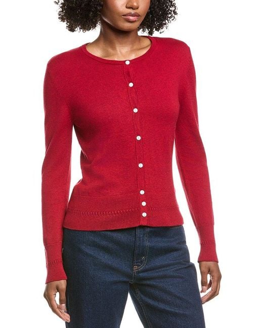 Hannah Rose Red Classic Button Cashmere-Blend Cardigan