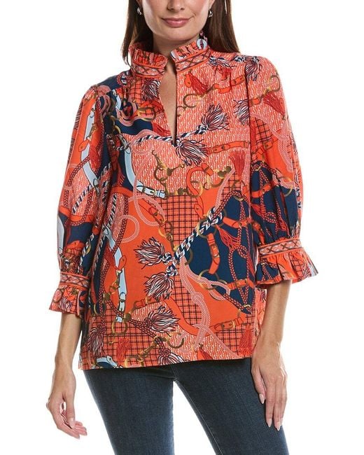 Gretchen Scott Red Ruffle Neck Tunic