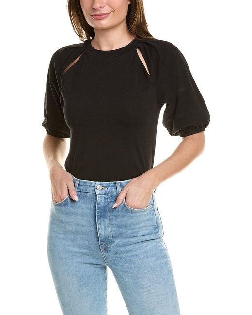 7 For All Mankind Black Power Rib Puff Top