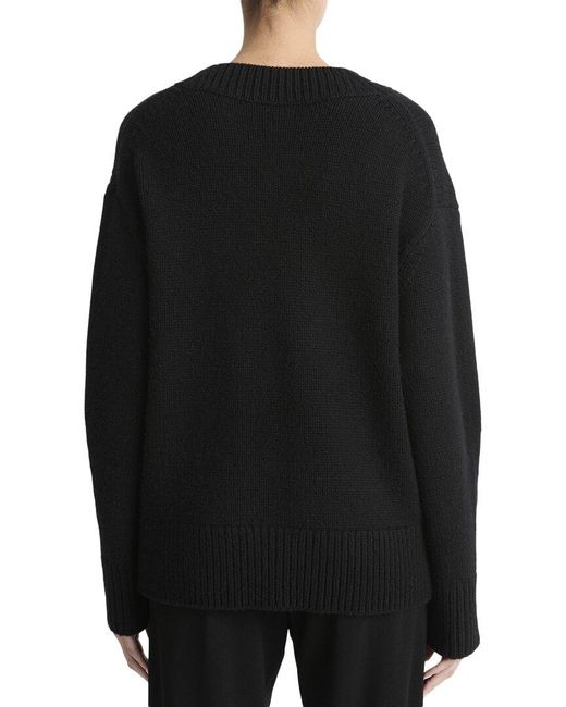 Vince Black Dropped-Shoulder V-Neck Wool & Cashmere-Blend Top