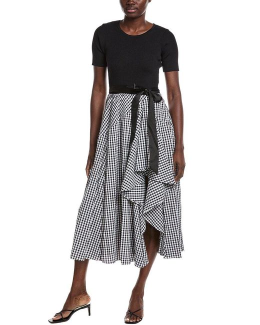 Gracia Gray Asymmetrical Ruffle Detail Midi Dress