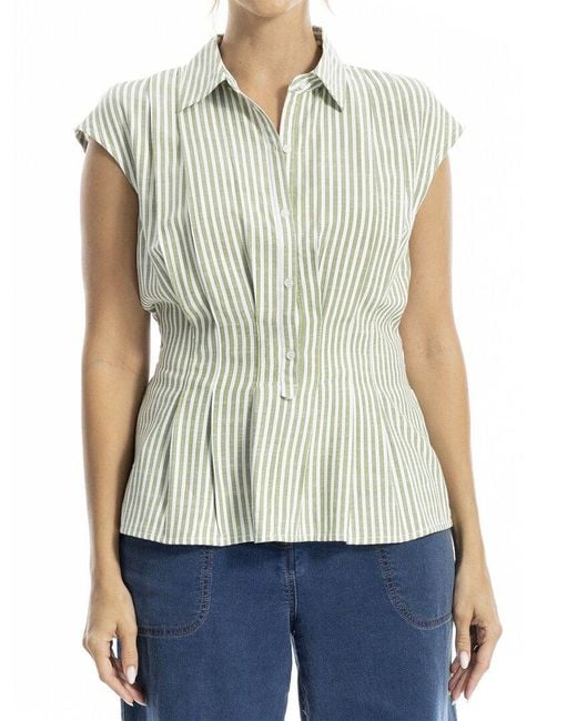 Max Studio Blue Cap Sleeve Collared Shirt