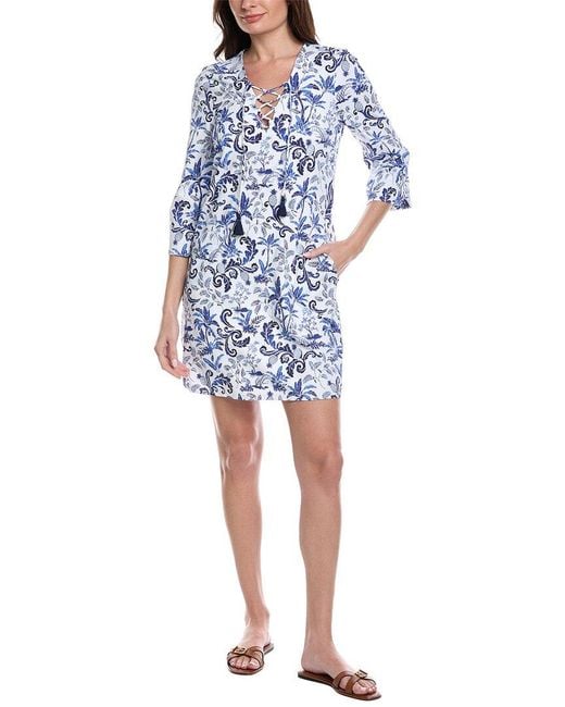 Tommy Bahama Blue Terrazzo Tile Sleeve Cover-Up Dress