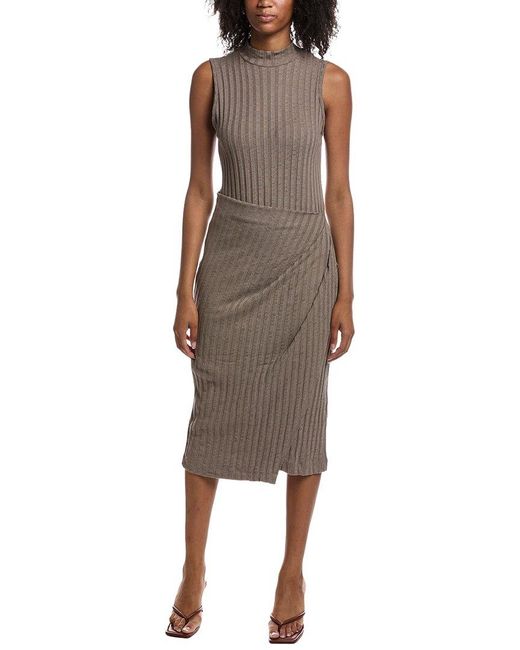 Michael Stars Brown Alaia Mock Neck Midi Dress