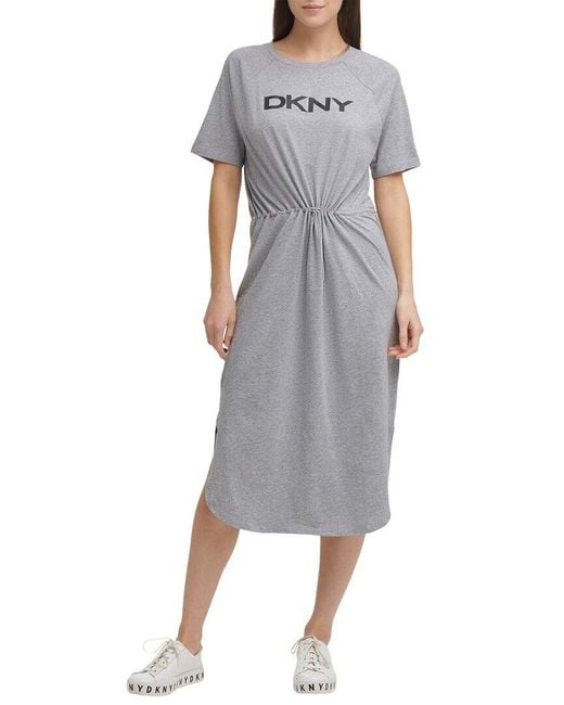 DKNY Gray Logo Drawstring Dress