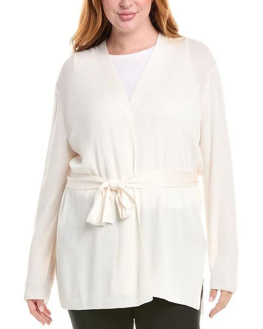 Lafayette 148 New York White Plus Belted Rib Silk-Blend Cardigan