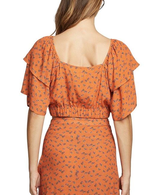 Chaser Brand Orange Kinney Flutter Sleeve Crop Top