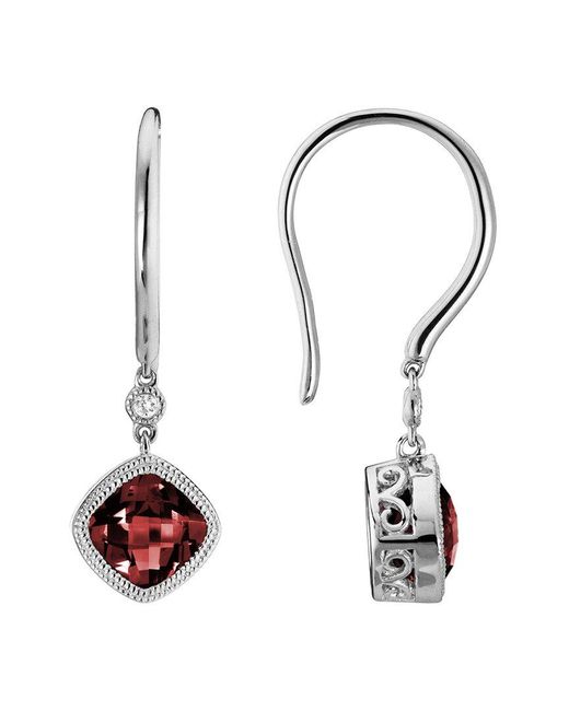Diamond Select Cuts White 14K Diamond .02 Ct. & 1.70 Ct. Garnet Earrings