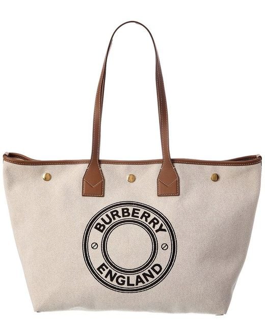 Burberry White Canvas & Leather Tote