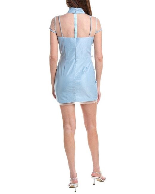 Rene Ruiz Blue Illusion Neck Drop Sleeve Mandarin Collar Gown