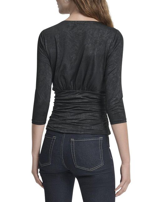 DKNY Black 3/4 Sleeve Zip Front Top