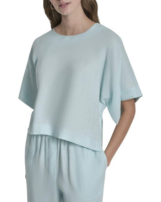 DKNY Blue Drop Shoulder Linen Top