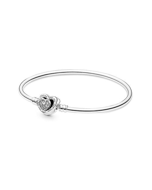 Pandora Metallic Moments Silver Cz Heart Bangle Bracelet