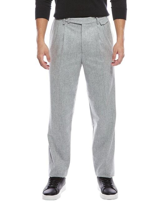 Brunello Cucinelli Gray Pleated Leisure Fit Wool Pant for men